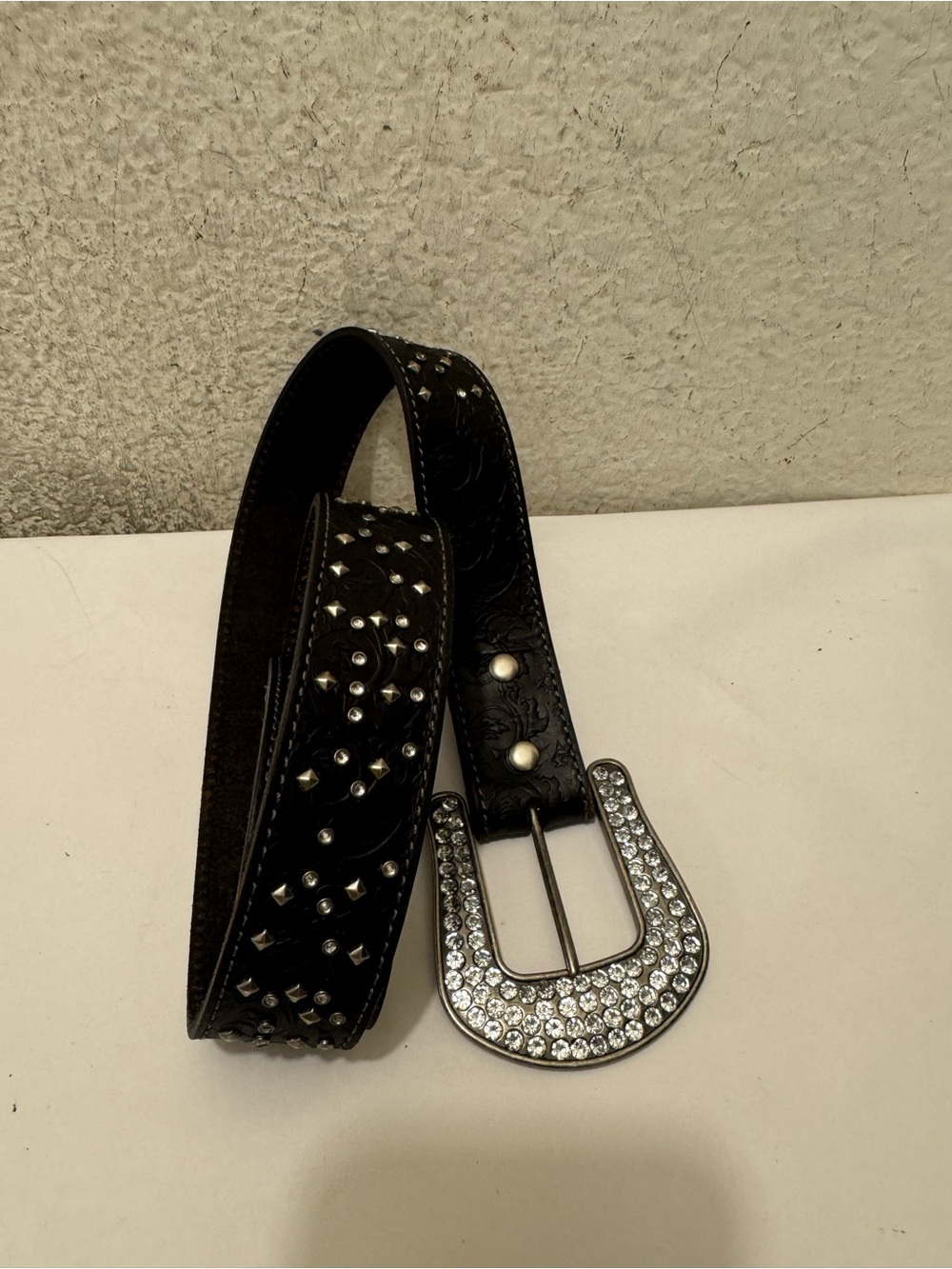 NWT Studded Black Western Belt with Rhinestone Buckle $55